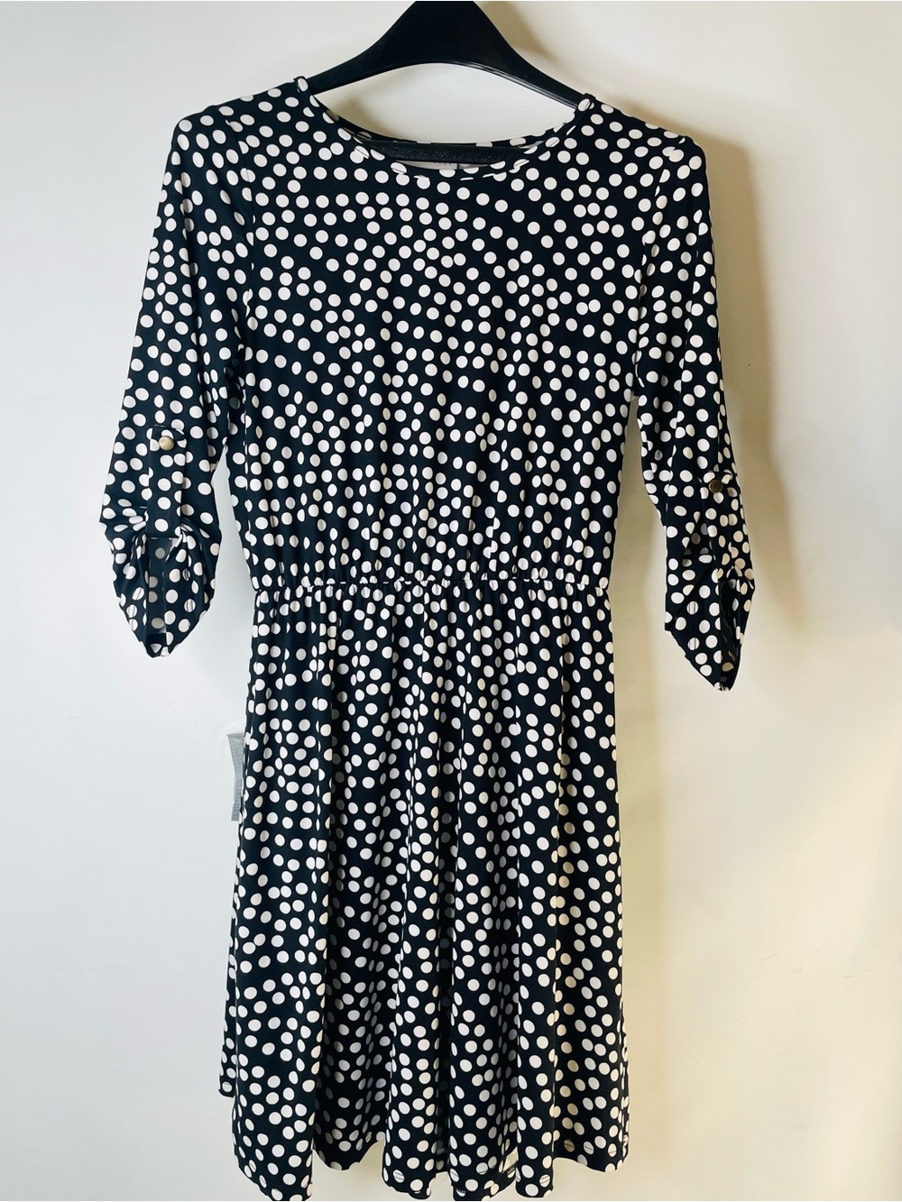 French Grey Black and White Polka Dot Midi Dress